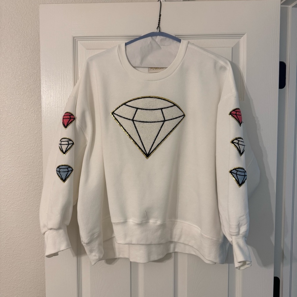 White Sweatshirt with Diamond Design by Judith March